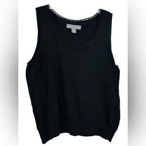Josephine Chaus Crochet Neckline Silk Sleeveless Black Summer Sweater Size XL